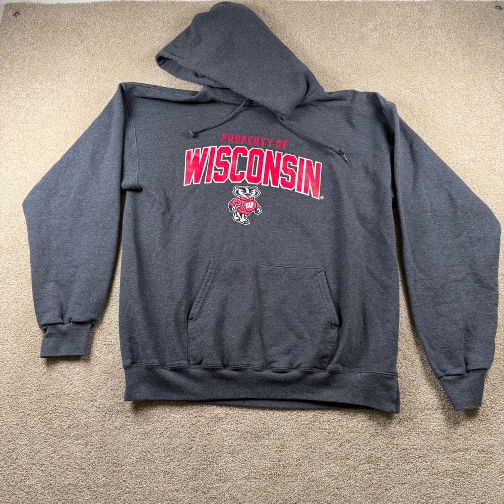 Hanes Ultimate Cotton Wisconsin Badgers Hoodie Gray Mens Medium Collegiate